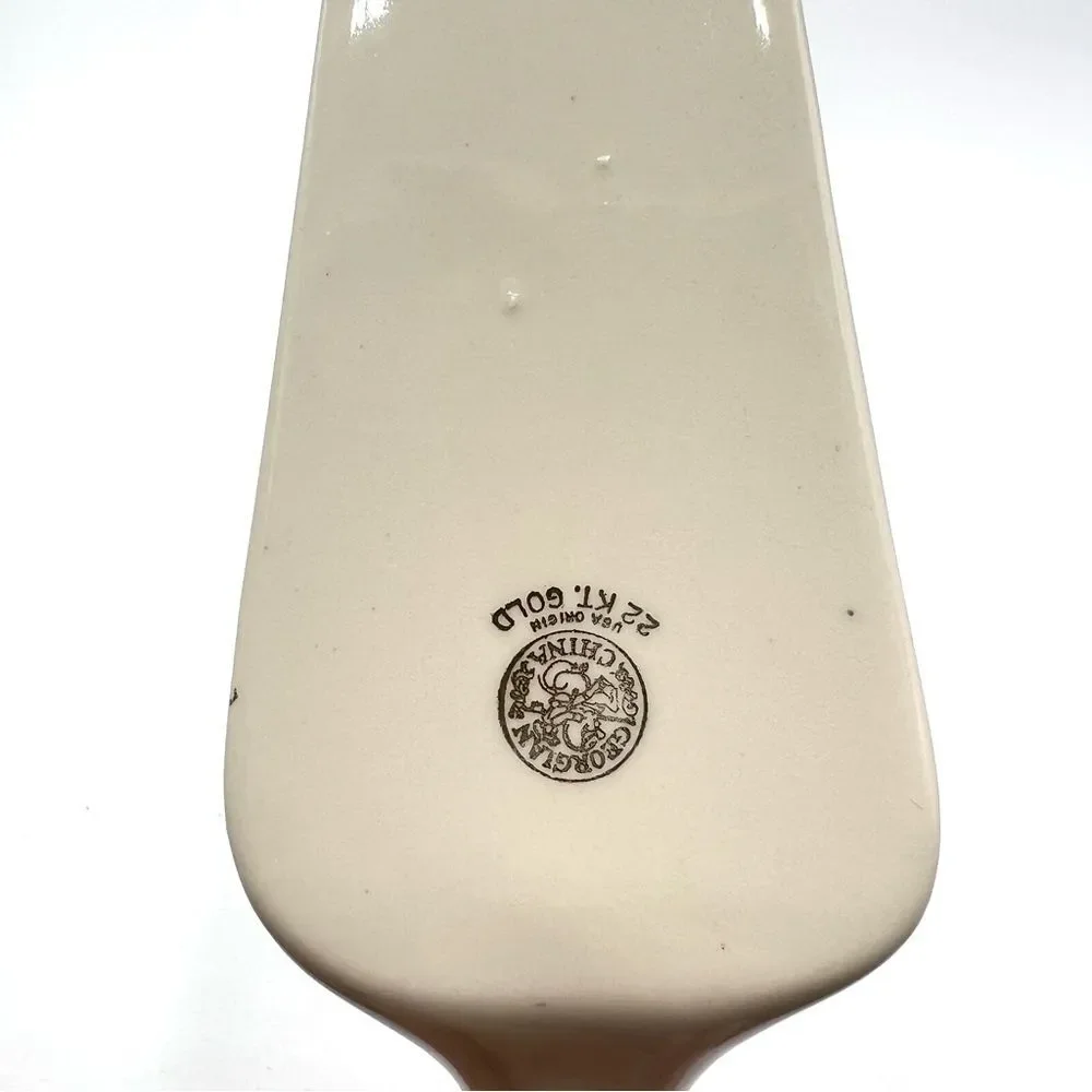 Vintage 22K Gold Trim Georgian‎ China USA Ceramic Cake / Pie Server Floral Rose